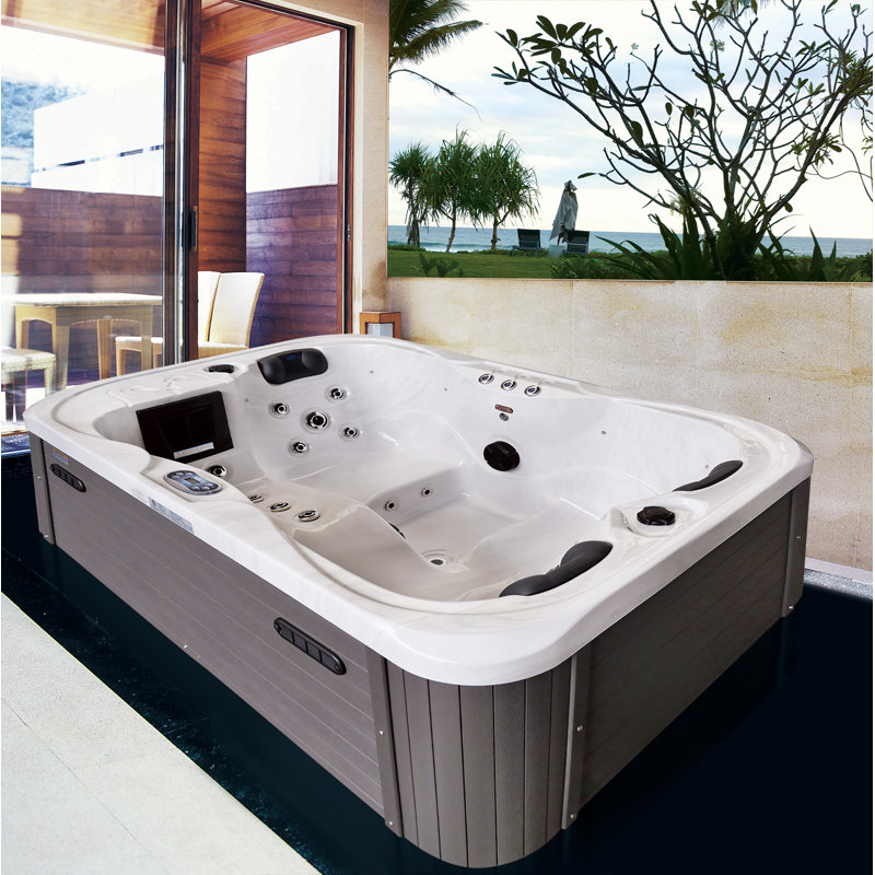 Sol 72 Outdoor Brotherton 3 Person 29 Jet Acrylic Rectangular Hot Tub with Ozonator in White Gray Reviews Wayfair